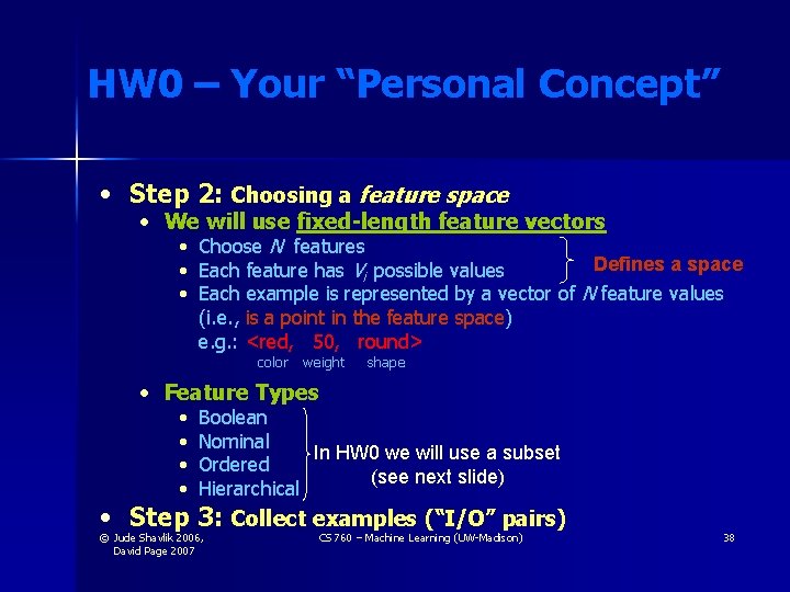 HW 0 – Your “Personal Concept” • Step 2: Choosing a feature space • HW 0 – Your “Personal Concept” • Step 2: Choosing a feature space •
