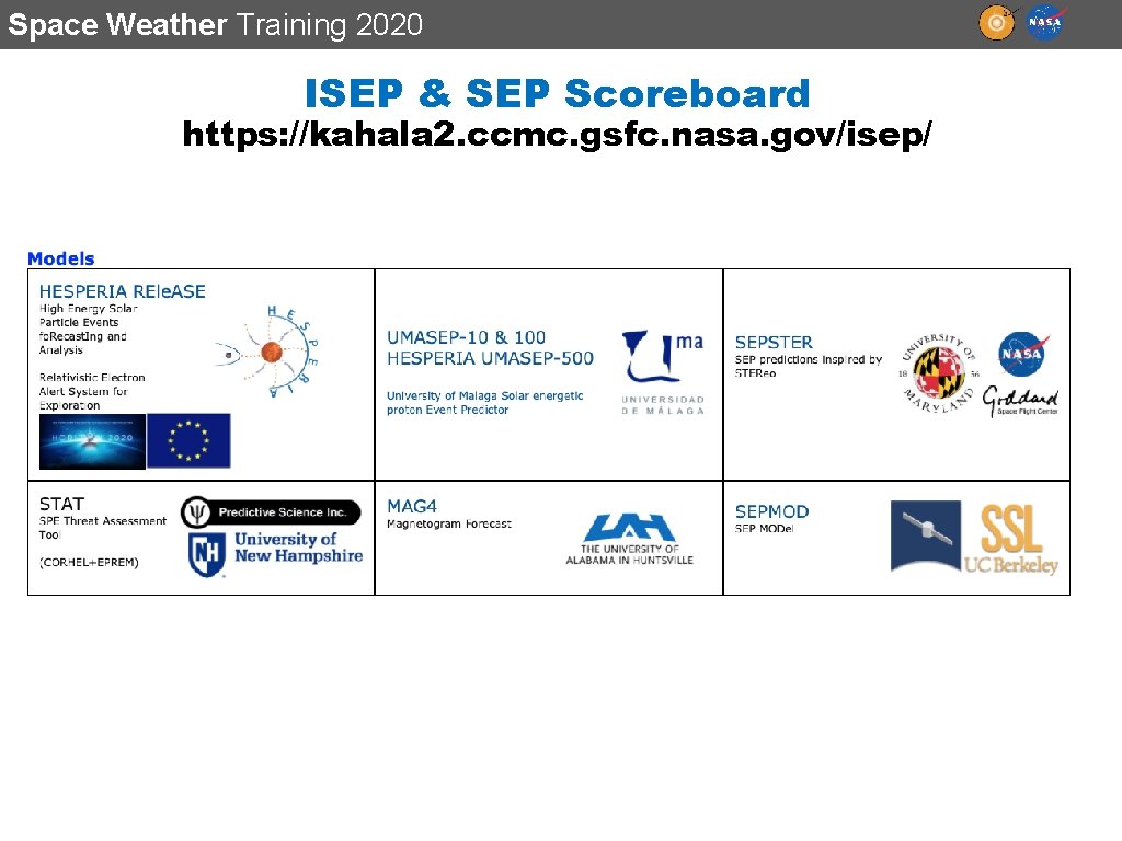 Space Weather Training 2020 ISEP & SEP Scoreboard https: //kahala 2. ccmc. gsfc. nasa.