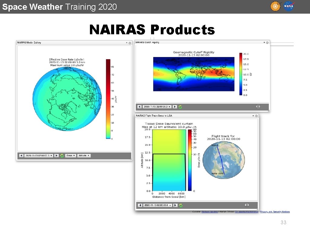 Space Weather Training 2020 NAIRAS Products 33 