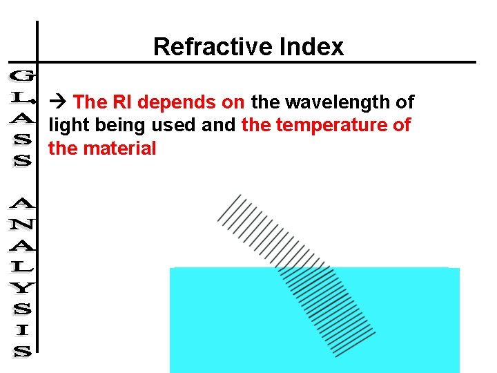 Refractive Index • The RI depends on the wavelength of light being used and