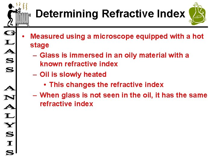 Determining Refractive Index • Measured using a microscope equipped with a hot stage –
