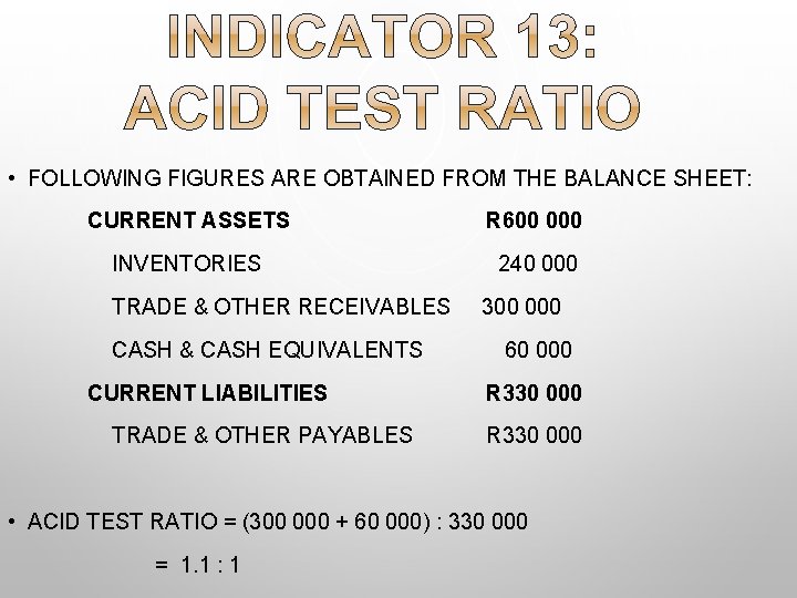  • FOLLOWING FIGURES ARE OBTAINED FROM THE BALANCE SHEET: CURRENT ASSETS R 600