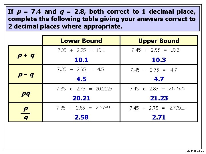 If p = 7. 4 and q = 2. 8, both correct to 1