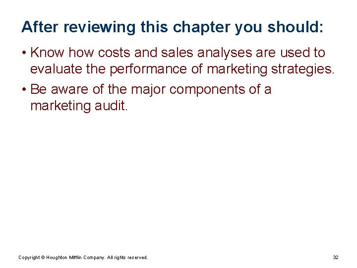 After reviewing this chapter you should: • Know how costs and sales analyses are After reviewing this chapter you should: • Know how costs and sales analyses are