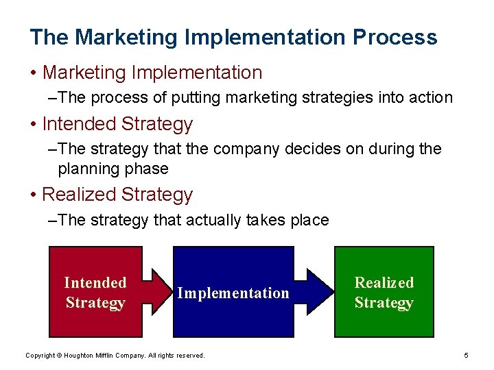 The Marketing Implementation Process • Marketing Implementation – The process of putting marketing strategies The Marketing Implementation Process • Marketing Implementation – The process of putting marketing strategies
