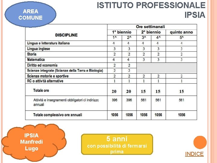 AREA COMUNE IPSIA Manfredi Lugo ISTITUTO PROFESSIONALE IPSIA 5 anni con possibilità di fermarsi