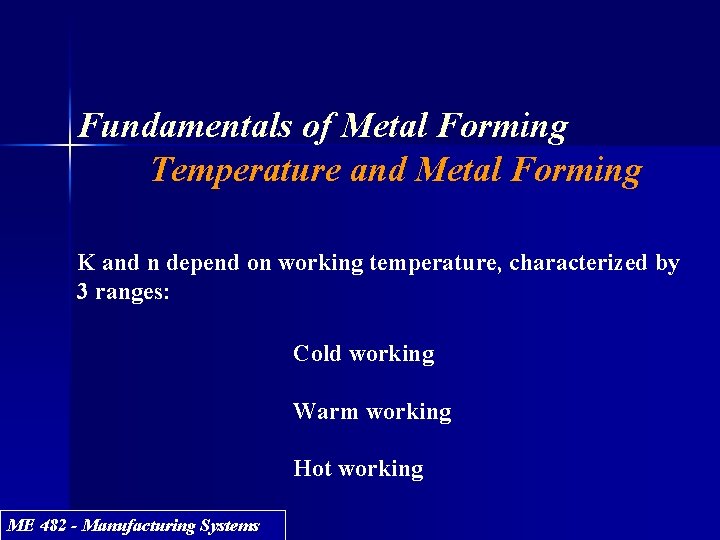 Fundamentals of Metal Forming Temperature and Metal Forming K and n depend on working