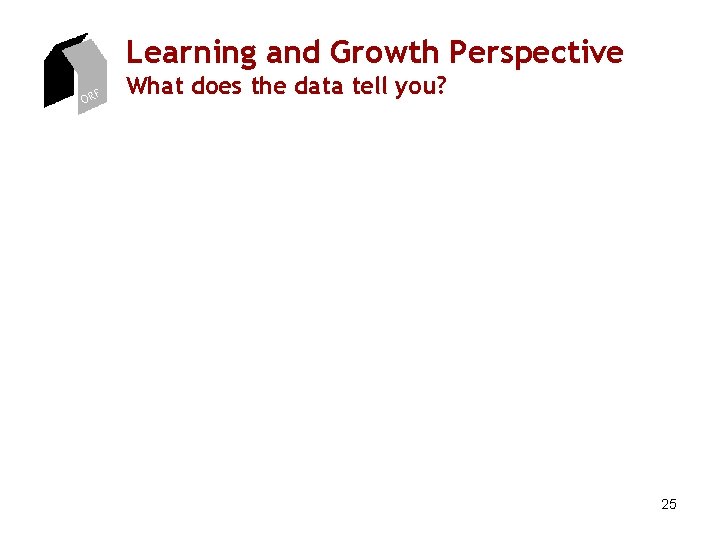 Learning and Growth Perspective ORF What does the data tell you? 25 Learning and Growth Perspective ORF What does the data tell you? 25
