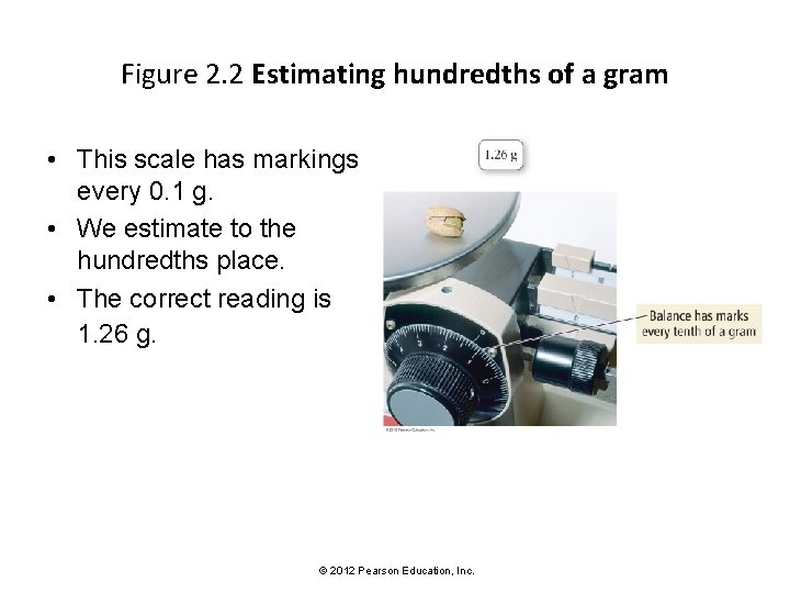 Figure 2. 2 Estimating hundredths of a gram • This scale has markings every