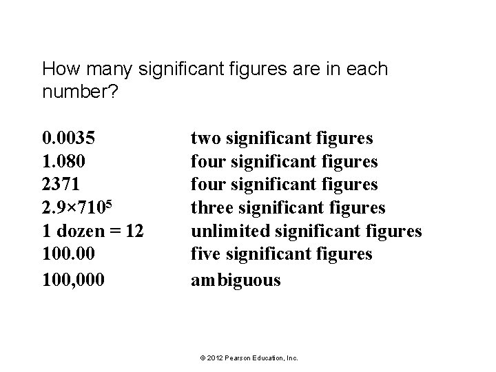 How many significant figures are in each number? 0. 0035 1. 080 2371 2.