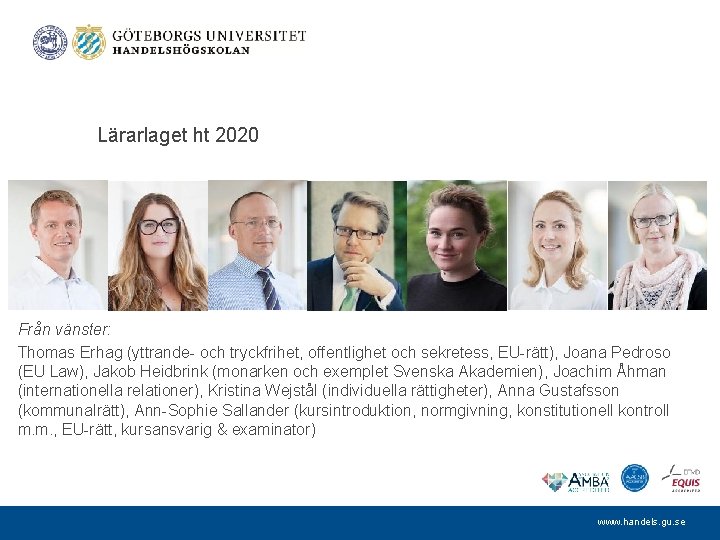 Lärarlaget ht 2020 Från vänster: Thomas Erhag (yttrande- och tryckfrihet, offentlighet och sekretess, EU-rätt),