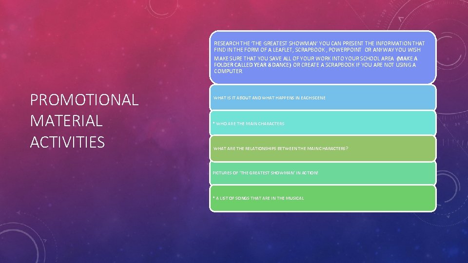 RESEARCH THE ‘THE GREATEST SHOWMAN’ YOU CAN PRESENT THE INFORMATION THAT FIND IN THE