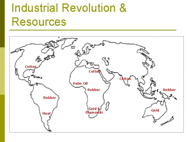 Industrial Revolution & Resources Cotton Palm Oil Rubber Meat Gold & Diamonds Gold 