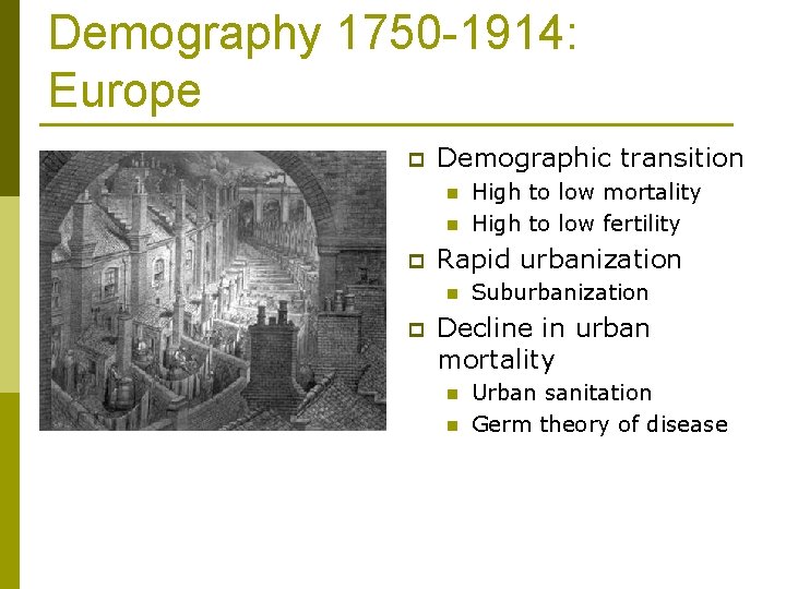 Demography 1750 -1914: Europe p Demographic transition n n p Rapid urbanization n p