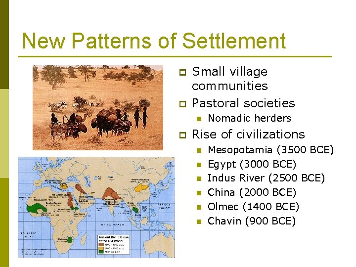 New Patterns of Settlement p p Small village communities Pastoral societies n p Nomadic