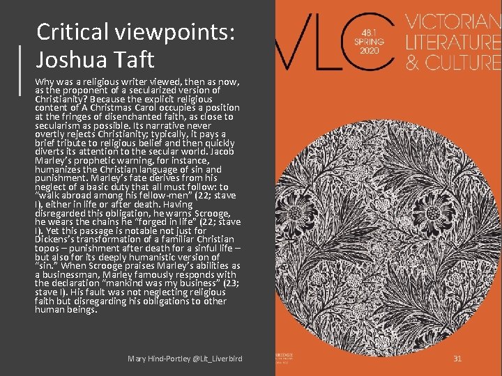 Critical viewpoints: Joshua Taft Why was a religious writer viewed, then as now, as