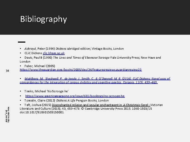 Bibliography 34 • Ackroyd, Peter (1994) Dickens abridged edition; Vintage Books, London • CLi.