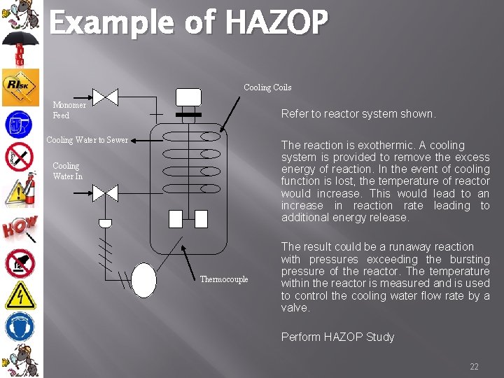 Example of HAZOP Cooling Coils Monomer Feed Refer to reactor system shown. Cooling Water