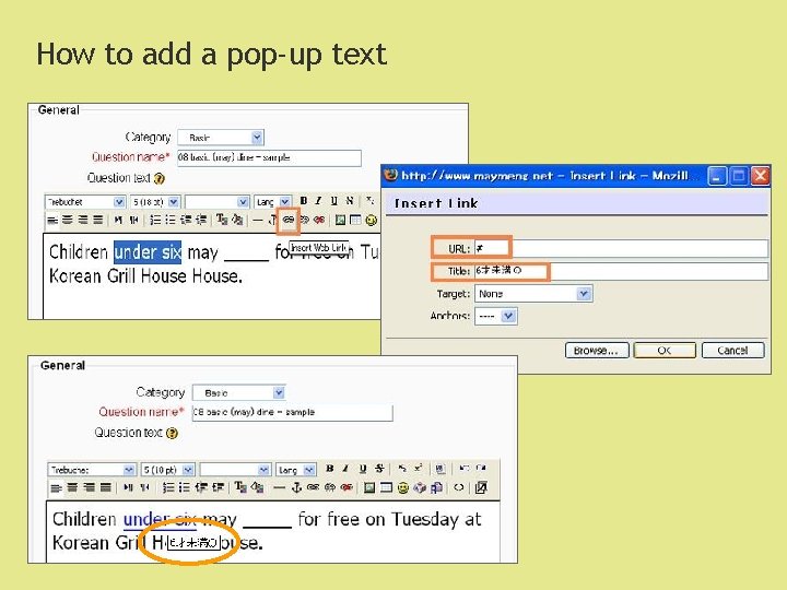 How to add a pop-up text 