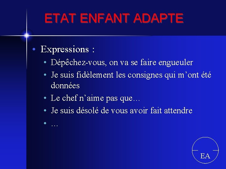 ETAT ENFANT ADAPTE • Expressions : • Dépêchez-vous, on va se faire engueuler •