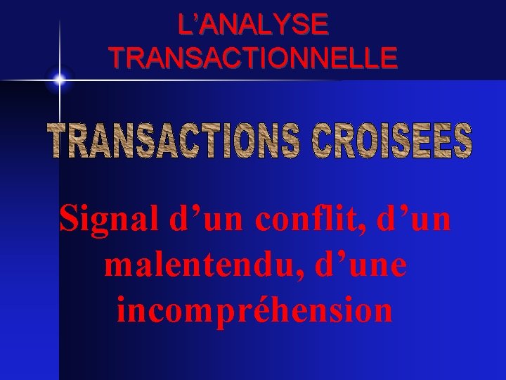 L’ANALYSE TRANSACTIONNELLE Signal d’un conflit, d’un malentendu, d’une incompréhension 