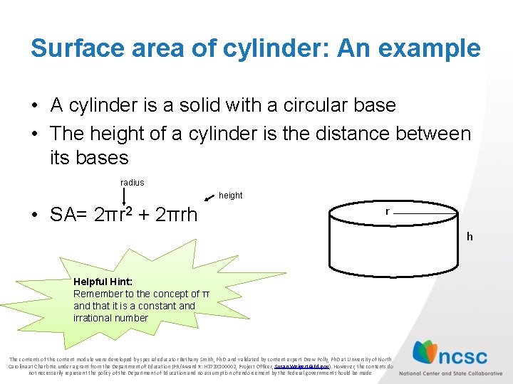 Surface area of cylinder: An example • A cylinder is a solid with a Surface area of cylinder: An example • A cylinder is a solid with a