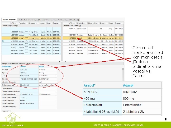 Genom att markera en rad kan man detaljjämföra ordinationerna i Pascal vs Cosmic VAD