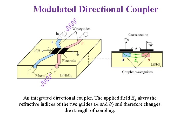 Modulated Directional Coupler An integrated directional coupler. The applied field Ea alters the refractive