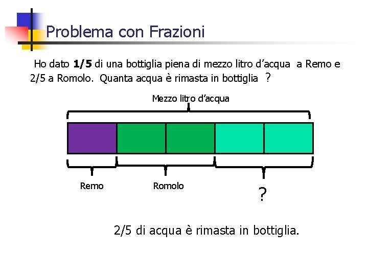 Problema con Frazioni Ho dato 1/5 di una bottiglia piena di mezzo litro d’acqua