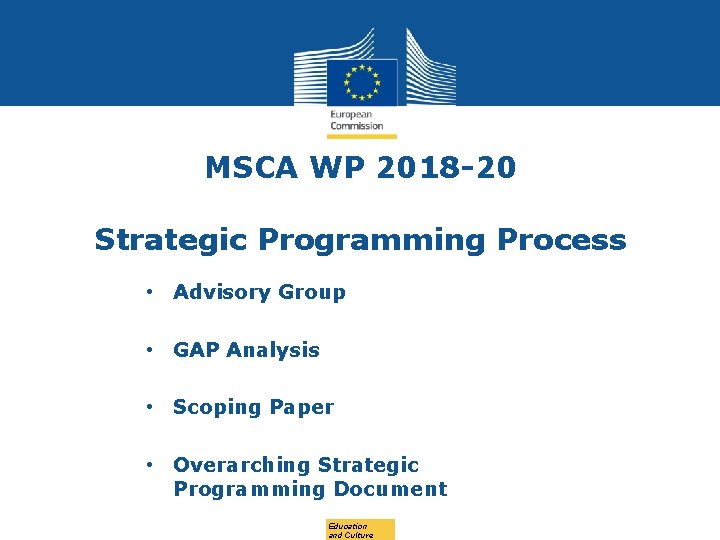 MSCA WP 2018 -20 Strategic Programming Process • Advisory Group • GAP Analysis •