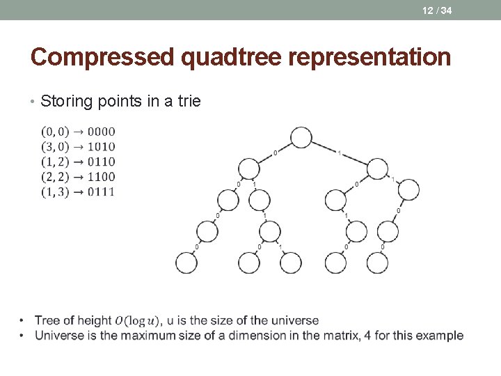 12 / 34 Compressed quadtree representation • Storing points in a trie 