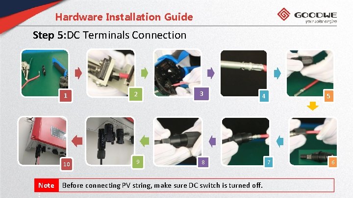 Hardware Installation Guide Step 5: DC Terminals Connection 1 10 Note : 2 9