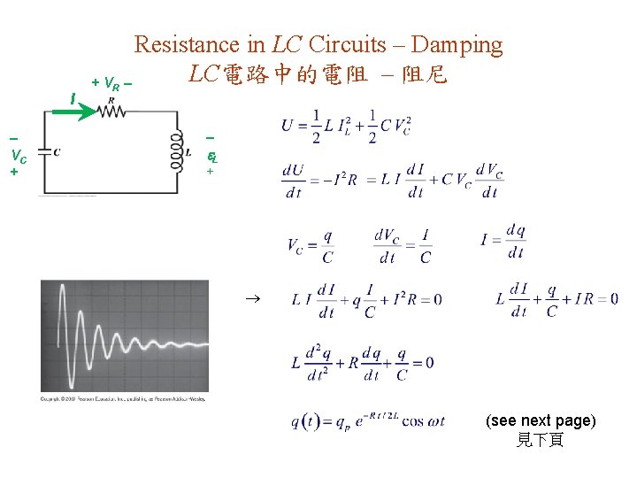 I VC + + VR Resistance in LC Circuits – Damping LC電路中的電阻 – 阻尼