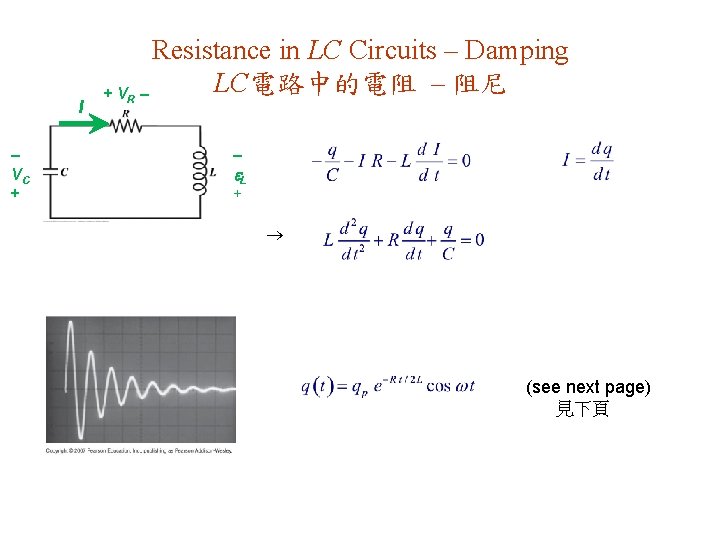 I VC + + VR Resistance in LC Circuits – Damping LC電路中的電阻 – 阻尼