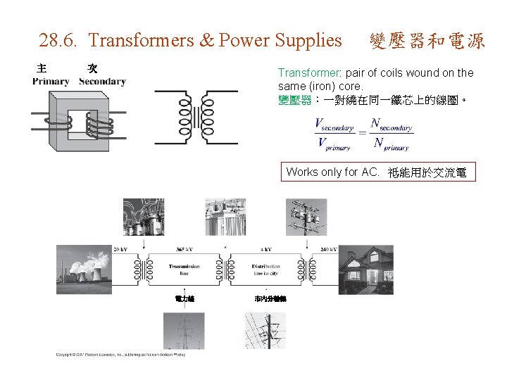 28. 6. Transformers & Power Supplies 主 次 變壓器和電源 Transformer: pair of coils wound
