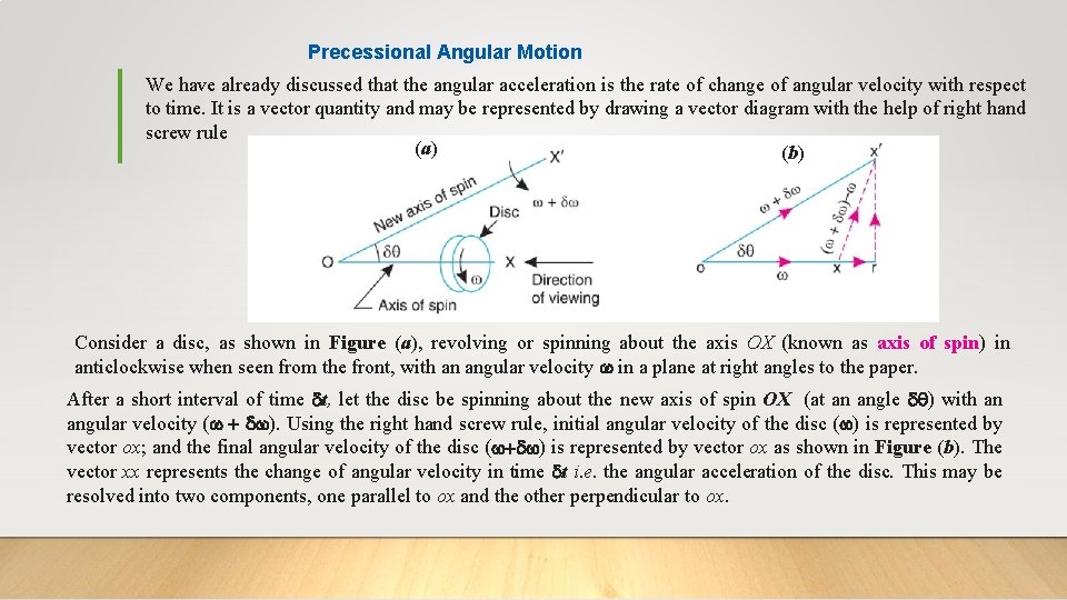 Precessional Angular Motion We have already discussed that the angular acceleration is the rate