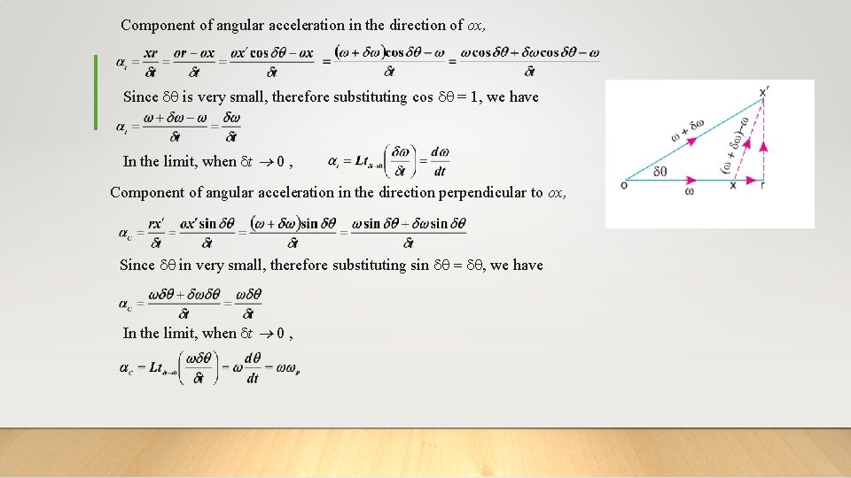 Component of angular acceleration in the direction of ox, Since is very small, therefore
