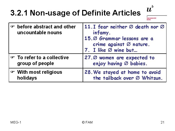 3. 2. 1 Non-usage of Definite Articles F before abstract and other uncountable nouns