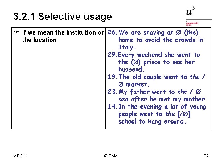 3. 2. 1 Selective usage F if we mean the institution or 26. We