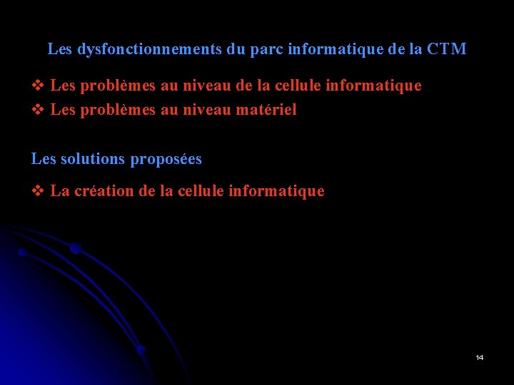 Les dysfonctionnements du parc informatique de la CTM v Les problèmes au niveau de Les dysfonctionnements du parc informatique de la CTM v Les problèmes au niveau de