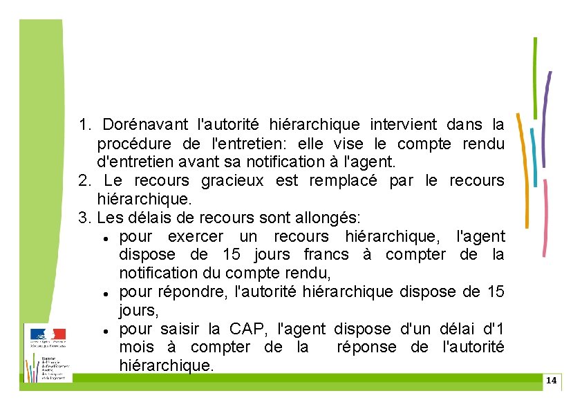 1. Dorénavant l'autorité hiérarchique intervient dans la procédure de l'entretien: elle vise le compte