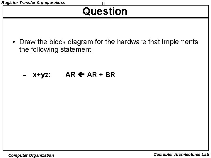 Register Transfer & -operations 11 Question • Draw the block diagram for the hardware Register Transfer & -operations 11 Question • Draw the block diagram for the hardware