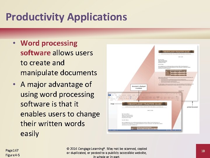 Productivity Applications • Word processing software allows users to create and manipulate documents •