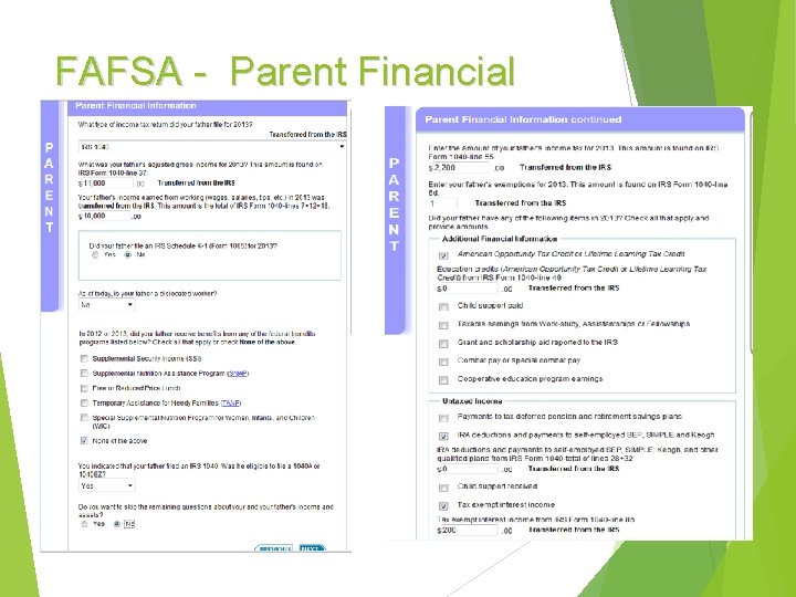 FAFSA - Parent Financial Info 