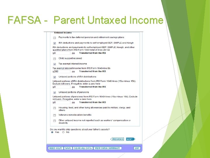 FAFSA - Parent Untaxed Income 