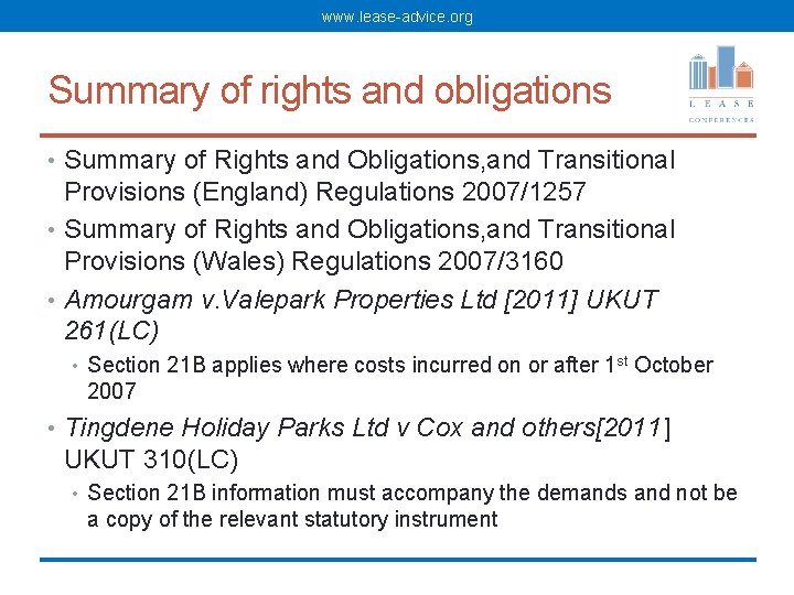 www. lease-advice. org Summary of rights and obligations • Summary of Rights and Obligations,