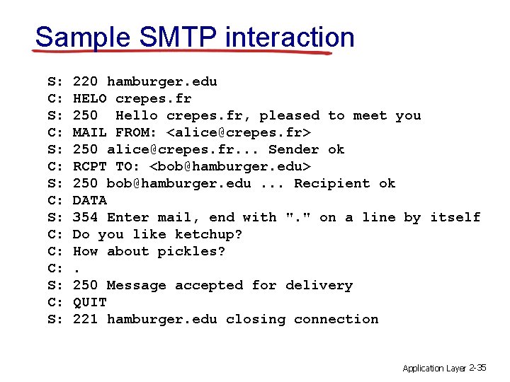 Sample SMTP interaction S: C: S: C: C: C: S: 220 hamburger. edu HELO