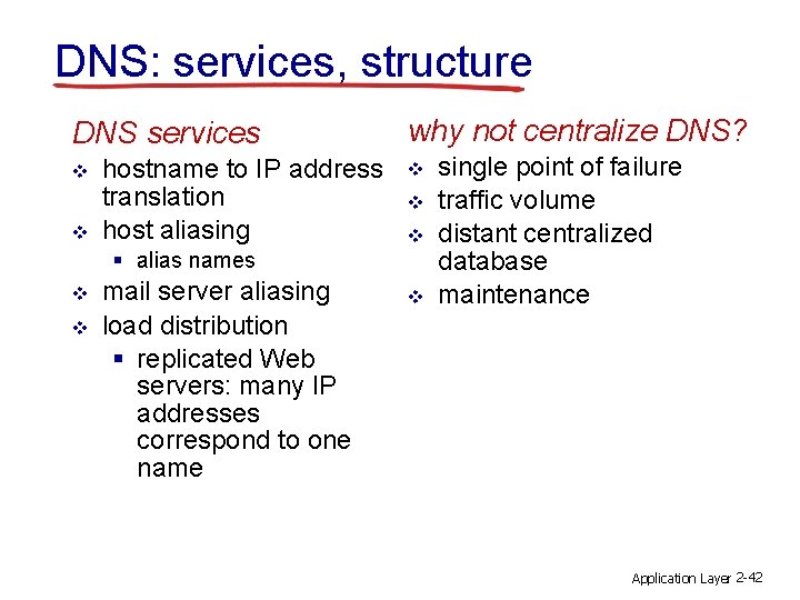 DNS: services, structure DNS services v v hostname to IP address translation host aliasing