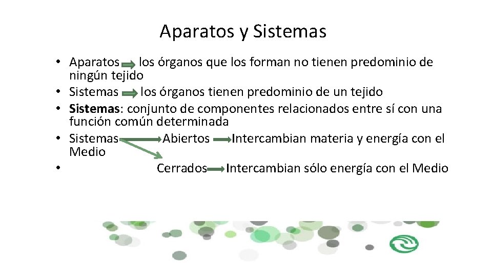 Aparatos y Sistemas • Aparatos los órganos que los forman no tienen predominio de