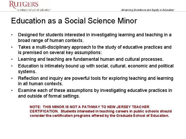 Advancing Excellence and Equity in Education as a Social Science Minor • • •